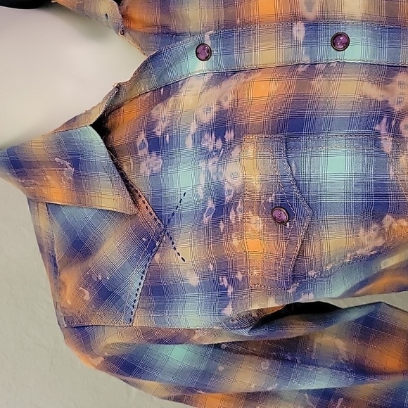 TWENTY X Plaid Bleached Snap Button Down Western Rockabilly Rodeo Shirt - Picture 4 of 6